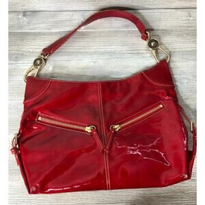 Dooney & Bourke Red Patent Leather Shoulder Bag Double Handles Handbag Purse
